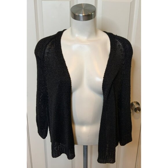 Vince Black Cable Knit Short Sleeve Open Front Cardigan Shrug, Size Small - Picture 1 of 5